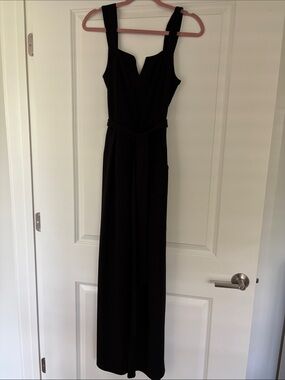 Black Sleeveless Wide-Leg Jumpsuit with Notch Neck